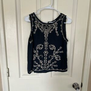 ECHO XL Blue Embroidered Boho Tank Top 100% Rayon